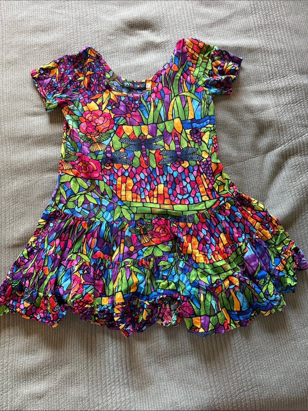 Vintage Rare Jams World Colorful Stained Glass Dragonfly Dress
